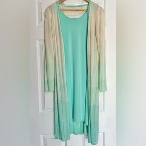 Mint Green Dress with Cream Cardigan